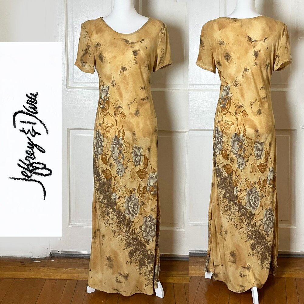 Vintage Jeffrey & Dara Tan Dress | Abstract Floral Pattern | Size 6